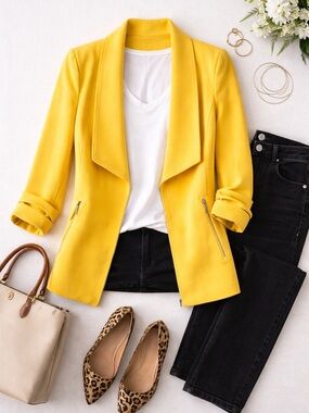 Tahari ASL Yellow Wing Collar Topper Jacket | Chic Structured Blazer Coat